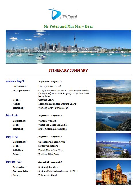 Itinerary Template 5 cover page